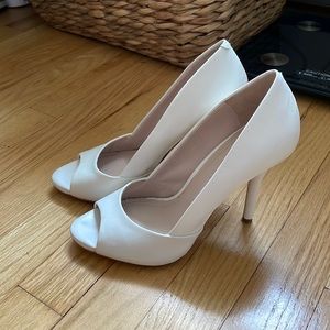 BCBG White Open Toe Heels